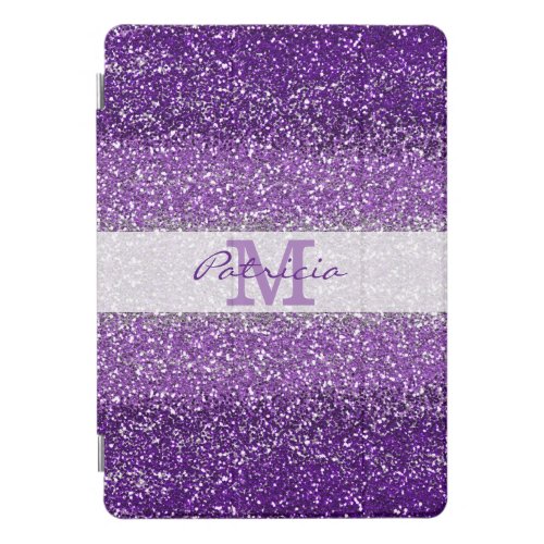 Stylish Purple Ombre Glitter Monogram Name iPad Pro Cover