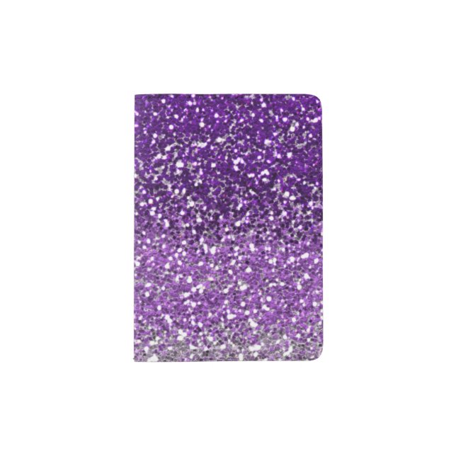 Stylish Purple Ombre Glitter Sparkly Passport Holder (Front)