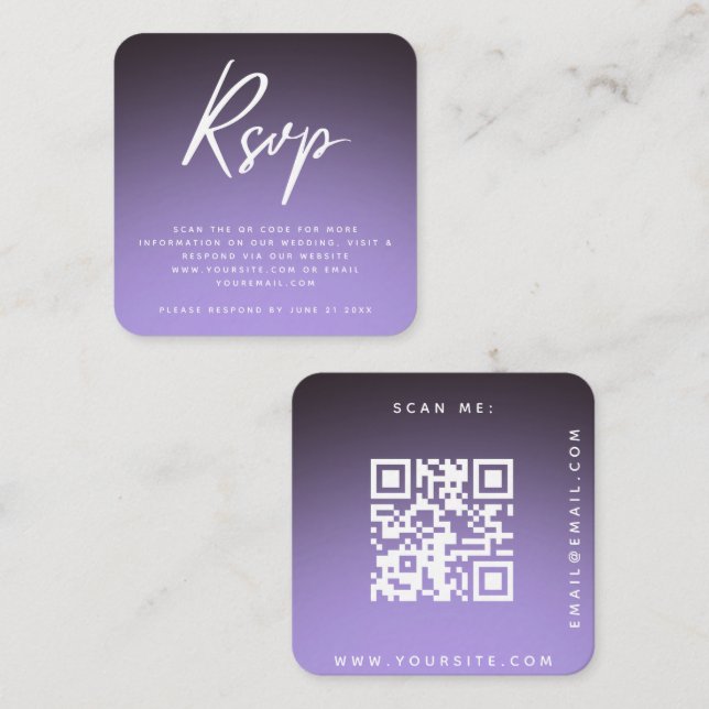 Stylish Purple Ombre RSVP QR Code Wedding Chic Enclosure Card (Front/Back)