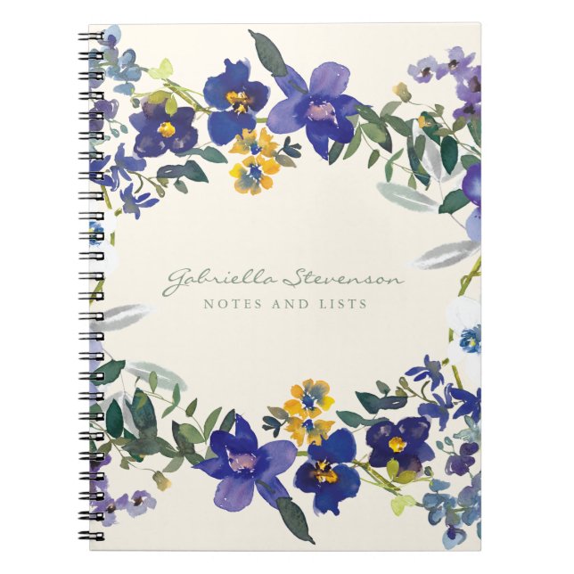 Stylish Purple Orchid Floral Wreath Personalized  Notebook (Front)