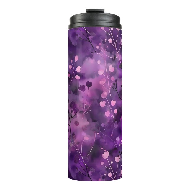 Stylish purple pink abstract floral pattern thermal tumbler (Front)