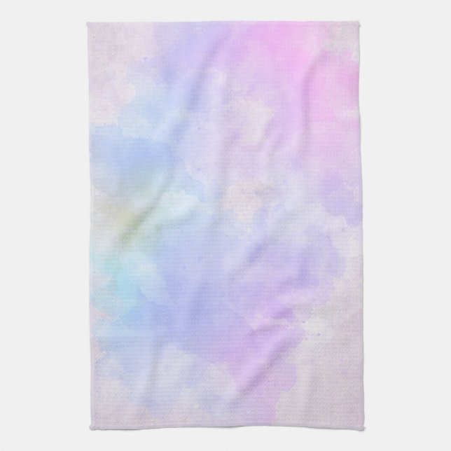Stylish Purple Pink Blue Abstract Watercolor Kitchen Towel (Vertical)