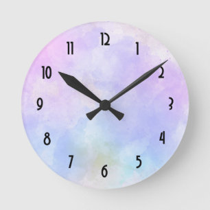 Stylish Purple Pink Blue Abstract Watercolor Round Clock