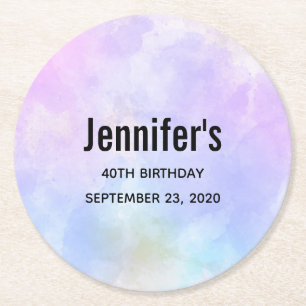 Stylish Purple Pink Blue Abstract Watercolor Round Paper Coaster