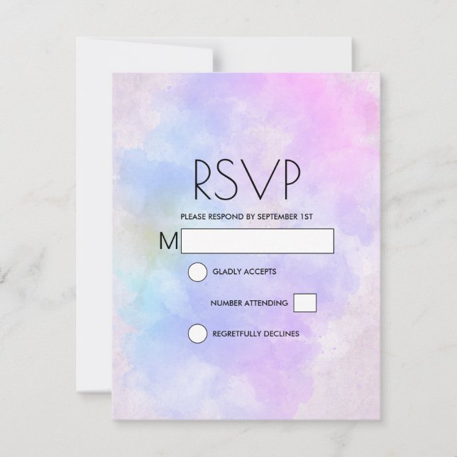 Stylish Purple Pink Blue Abstract Watercolor RSVP Card (Front)