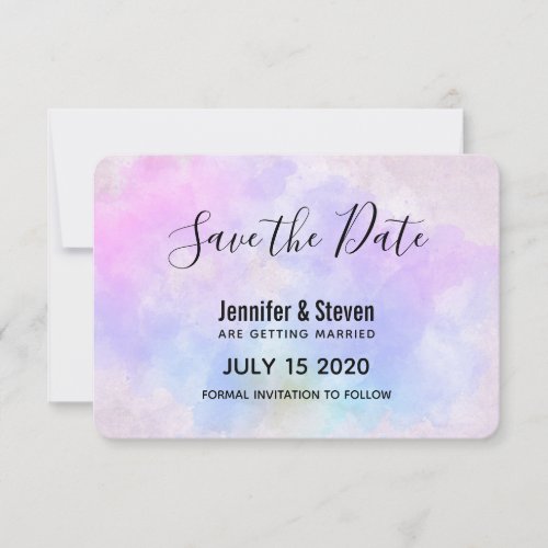 Stylish Purple Pink Blue Abstract Watercolor Save The Date