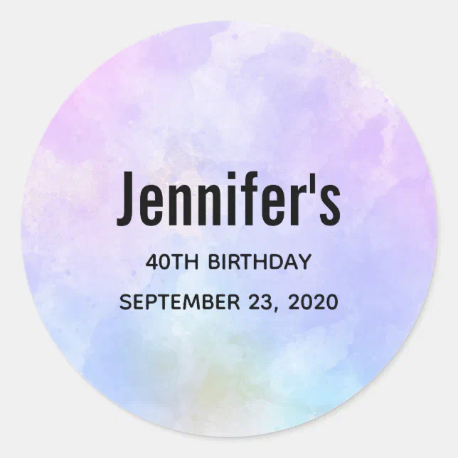 Stylish Purple Pink Blue Watercolor Birthday Classic Round Sticker | Zazzle