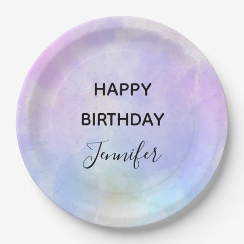 Stylish Purple Pink Blue Watercolor Birthday Paper Plates