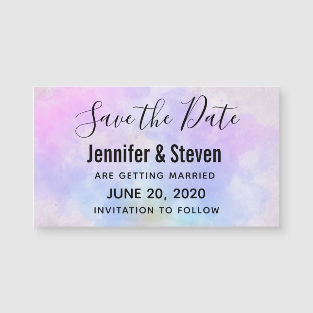Stylish Purple Pink Blue Watercolor Save the Date (Front)