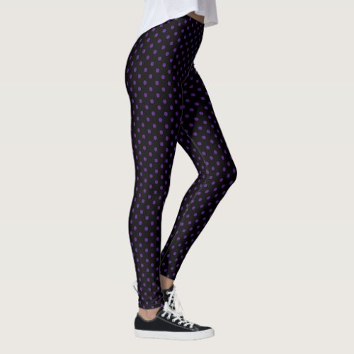 Stylish Purple Polka Dots Pattern Black Fashion Leggings
