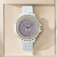 Stylish Purple Script Monogram and Name Watch