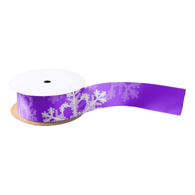 Stylish Purple Snowflakes Modern Christmas pattern Satin Ribbon (Spool)