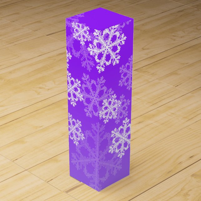 Stylish Purple Snowflakes Modern Christmas pattern Wine Box (Front)