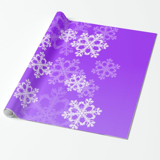 Stylish Purple Snowflakes Modern Christmas pattern Wrapping Paper (Unrolled)