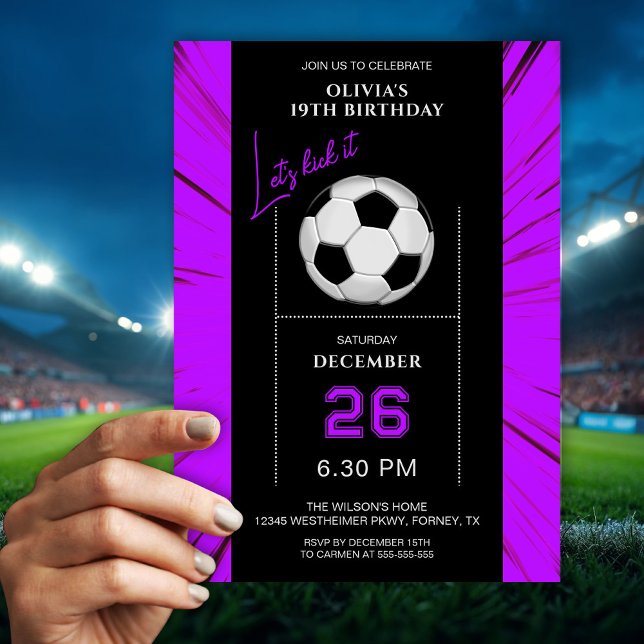 Stylish Purple Soccer Birthday Invitation (Creator Uploaded)