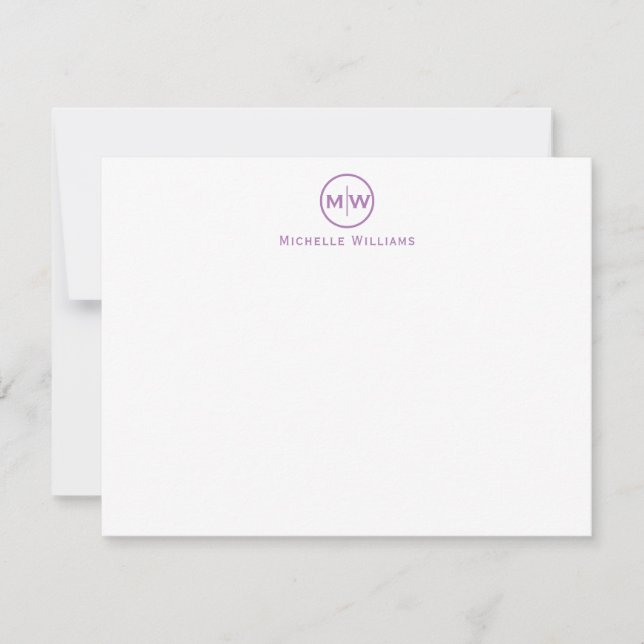Stylish Purple Violet Circle Two Monogram Initial Note Card (Front)