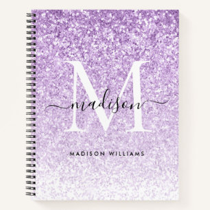 Stylish Purple Violet Glitter Sparkle Monogram Notebook