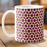 Stylish Purple, White & Gold Star Pattern Coffee Mug<br><div class="desc">Stylish coffee mug with a 'Star of David' pattern in purple plum, white and a gold color. Purple background color can also be customized. ♦ If you'd like to change the background color, click "Personalize this template" ♦ Click "Edit using Design Tool" ♦ Look for 'Background' in the layers list...</div>