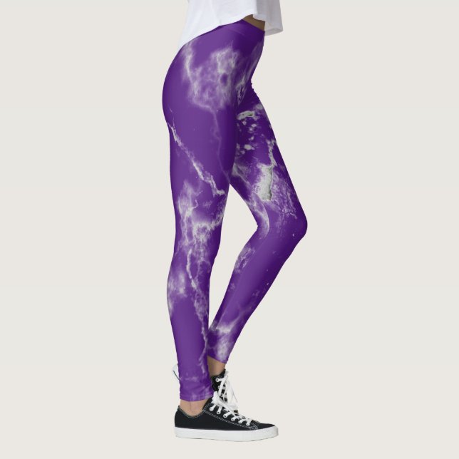 Stylish Purple White Marble Patterns Cute Girly Leggings (Right)