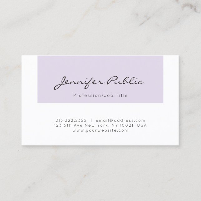 Stylish Purple White Sleek Professional Modern Top Business Card (Front)