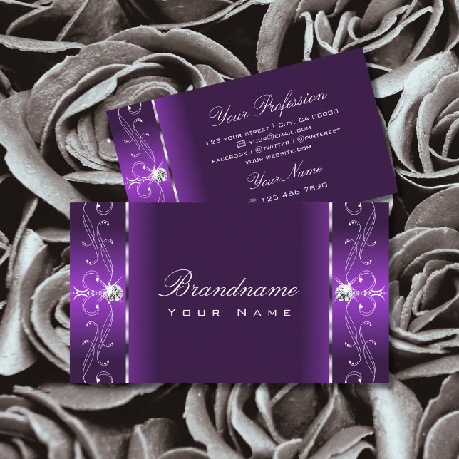 Stylish Purple White Squiggled Jewels Ornamental Business Card (Creator Uploaded)