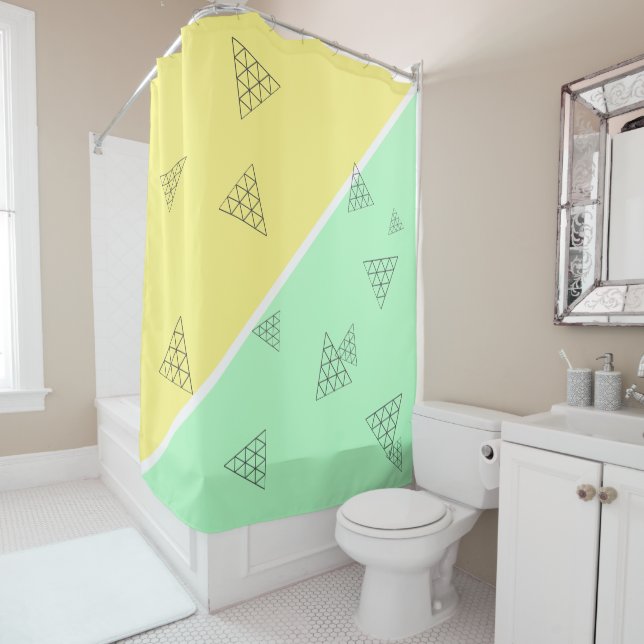 Stylish Pyramid Triangle Geometry Pastel Shower Curtain (In Situ)