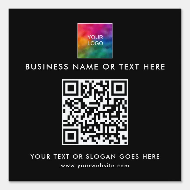 Stylish QR Code Company Business Logo Black Yard Sign (Front)