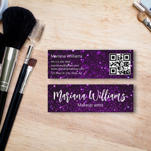  stylish qr code makeup artist purple glitters  mini business card
