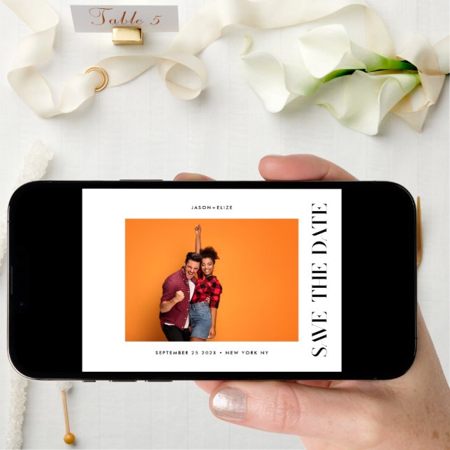 STYLISH | QR Code Modern Simple Photo Border Save The Date (Front Digital)