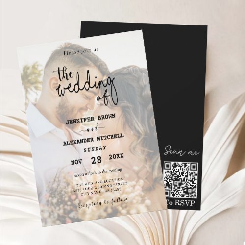 Stylish QR Code Overlay Photo Wedding Invitation