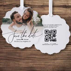 stylish qr code photo save the date ornament card
