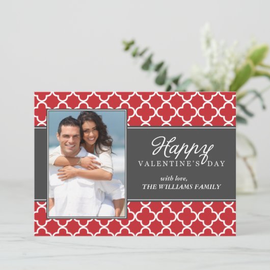 Stylish Quatrefoil Photo Valetines Day (Standing Front)