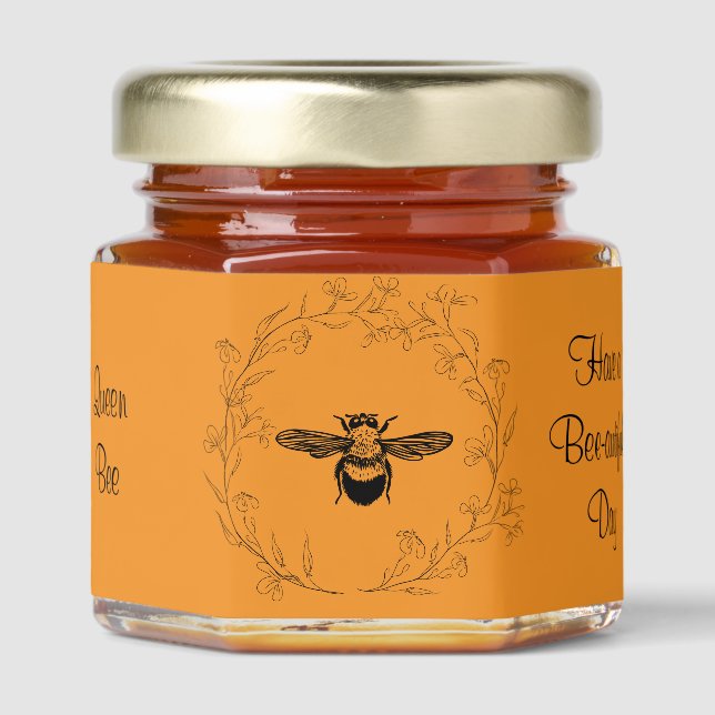 Stylish Queen Bee and Wreath Honey Jar Favors (Front)