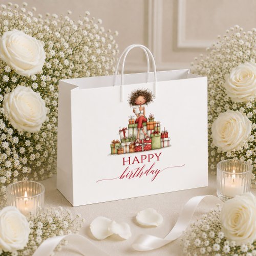 Stylish Quirky Woman Marsala Script Birthday gift Large Gift Bag