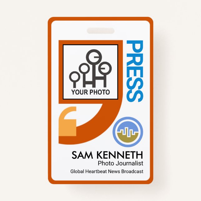 Stylish Quotation Marks Motif Press Reporter Badge (Front)