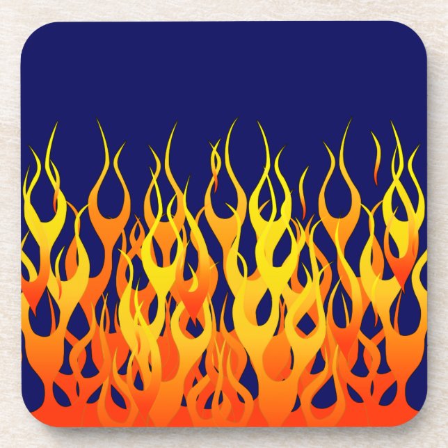 Stylish Racing Flames Fire on Navy Blue Drink Coaster (Front)