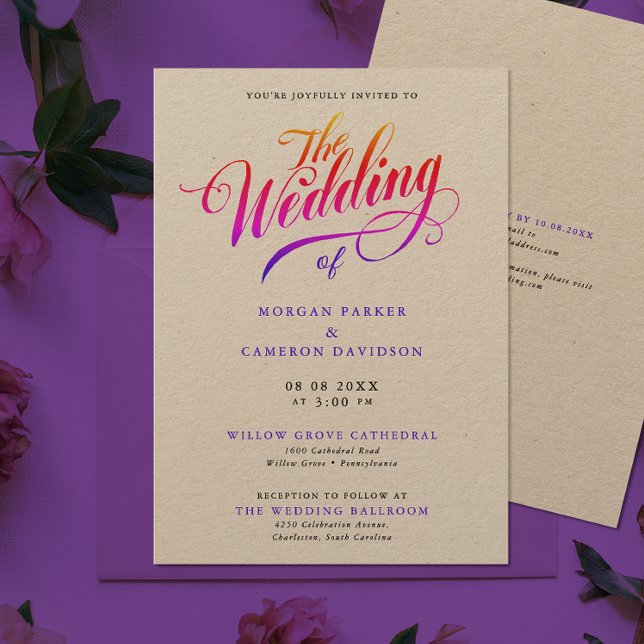 Stylish Rainbow Color Wedding Calligraphy Script Invitation (Creator Uploaded)