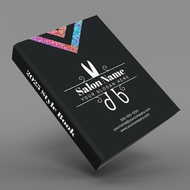 Stylish Rainbow Glitter Hair Salon Logo Style Book 3 Ring Binder (Creator Uploaded)