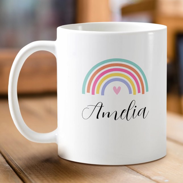 Stylish Rainbow Love Heart Personalized Name Mug (Creator Uploaded)