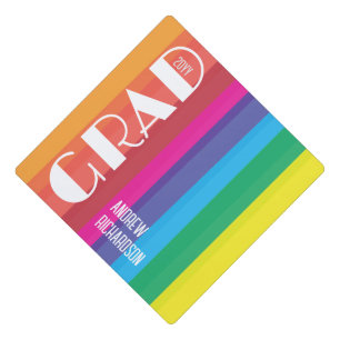 Stylish rainbow stripe class year graduation cap topper