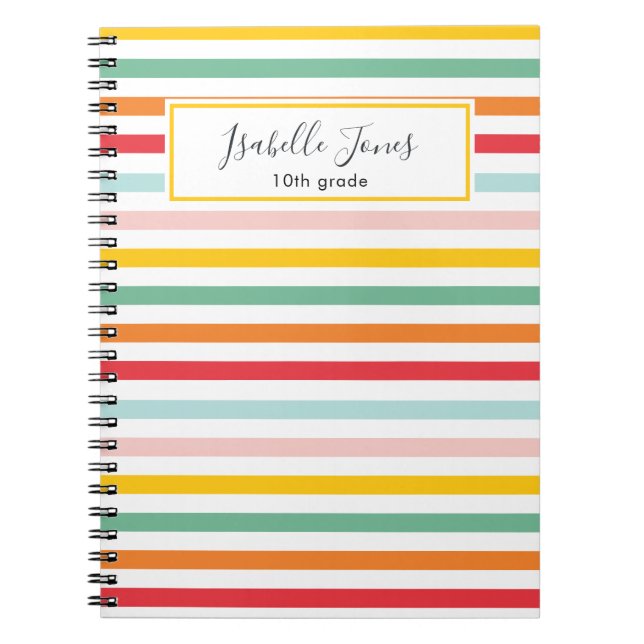 stylish rainbow stripe personalized school  notebook (Front)