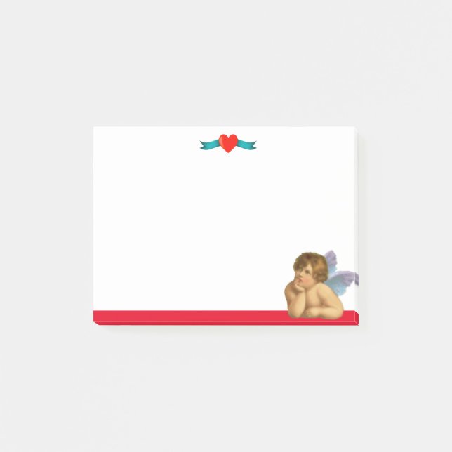 Stylish Raphael Cherub & Heart on White Post-it Notes (Front)