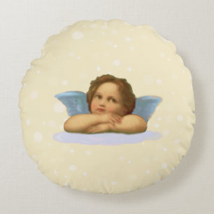 Stylish Raphael Cherub on Light Beige Round Pillow