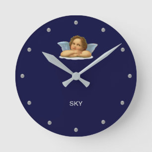 Stylish Raphael Cherub on Navy Blue Round Clock