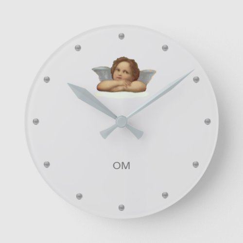 Stylish Raphael Cherub on Silver Color Round Clock