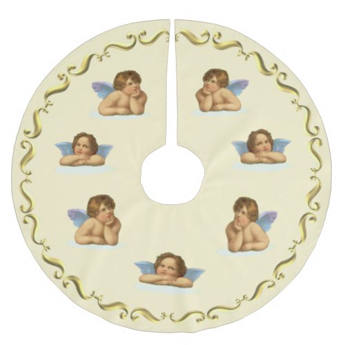 Stylish Raphael Cherubs and Golden Frame on Ivory Brushed Polyester Tree Skirt