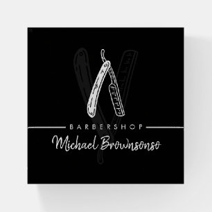 Stylish Razor Barber shop black Paperweight
