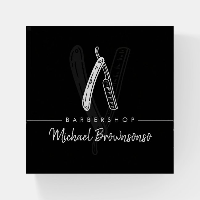 Stylish Razor Barber shop black Paperweight