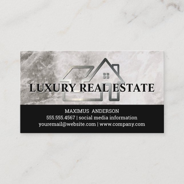 Stylish Real Estate Logo | Marble Business Card (Front)