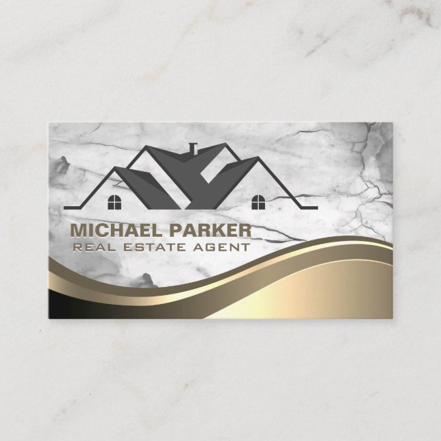 Stylish Real Estate Logo | Marble Stone Business Card (Front)